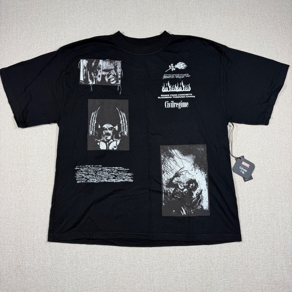 Civil Regime x Marvel Wolverine In Chaos We Bloom 199X Oversized Tee Black M NEW